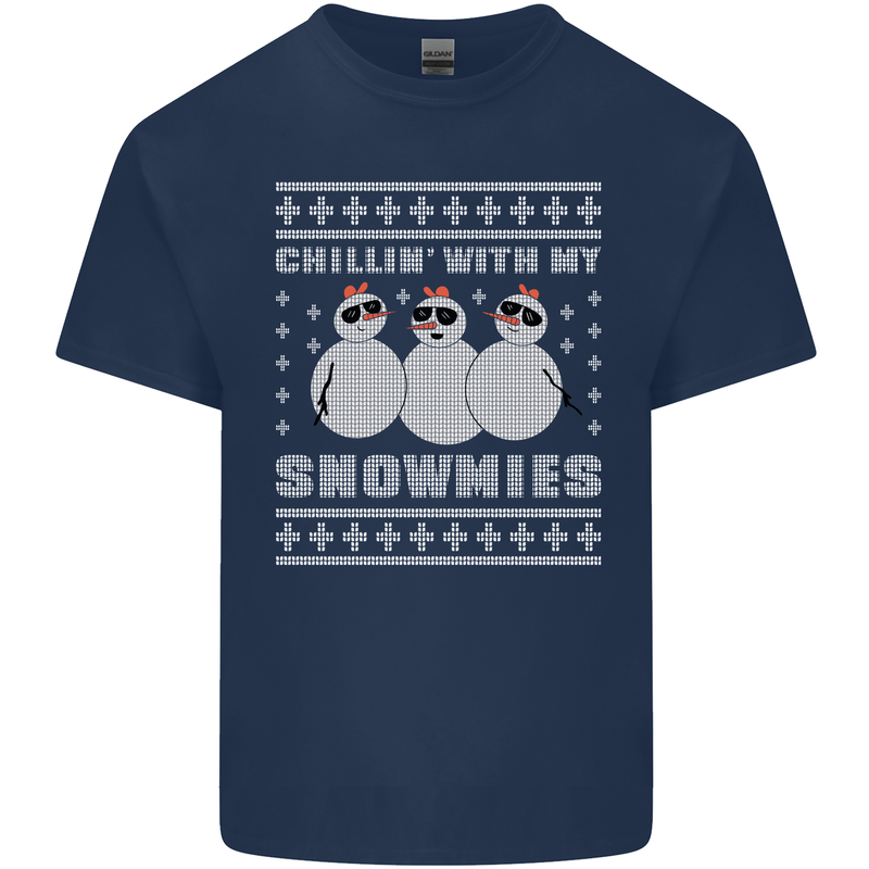 Chillin With My Snowmies Funny Christmas Kids T-Shirt Childrens Navy Blue