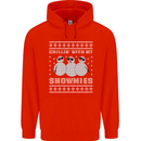 Chillin With My Snowmies Funny Christmas Mens 80% Cotton Hoodie Bright Red