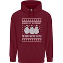 Chillin With My Snowmies Funny Christmas Mens 80% Cotton Hoodie Maroon