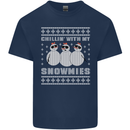 Chillin With My Snowmies Funny Christmas Mens Cotton T-Shirt Tee Top Navy Blue