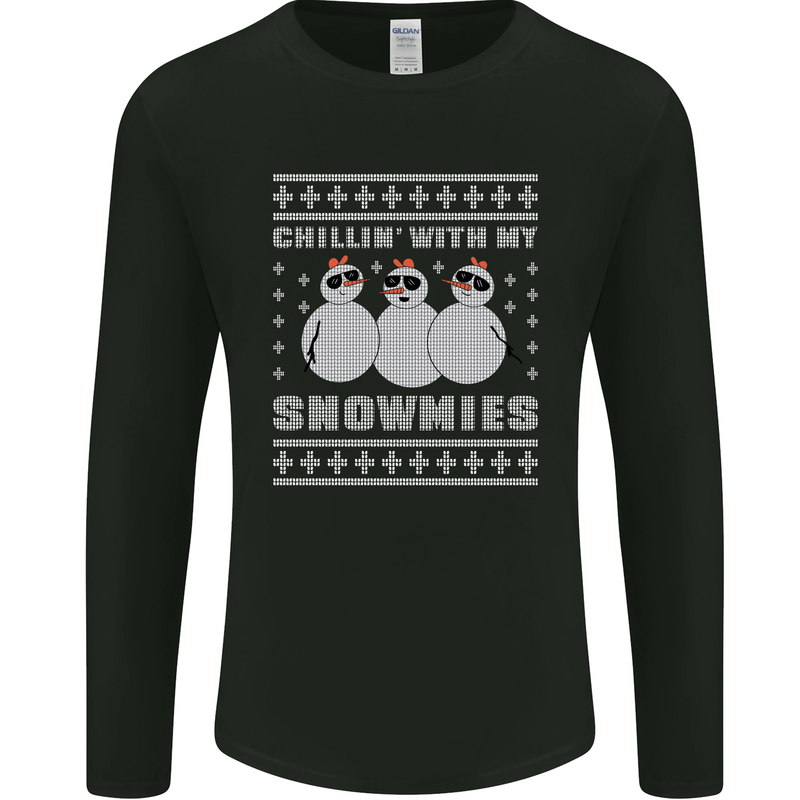 Chillin With My Snowmies Funny Christmas Mens Long Sleeve T-Shirt Black
