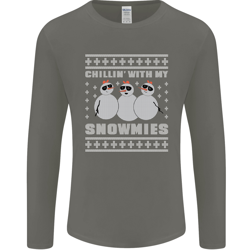 Chillin With My Snowmies Funny Christmas Mens Long Sleeve T-Shirt Charcoal