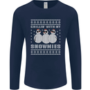 Chillin With My Snowmies Funny Christmas Mens Long Sleeve T-Shirt Navy Blue