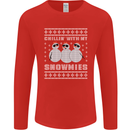 Chillin With My Snowmies Funny Christmas Mens Long Sleeve T-Shirt Red