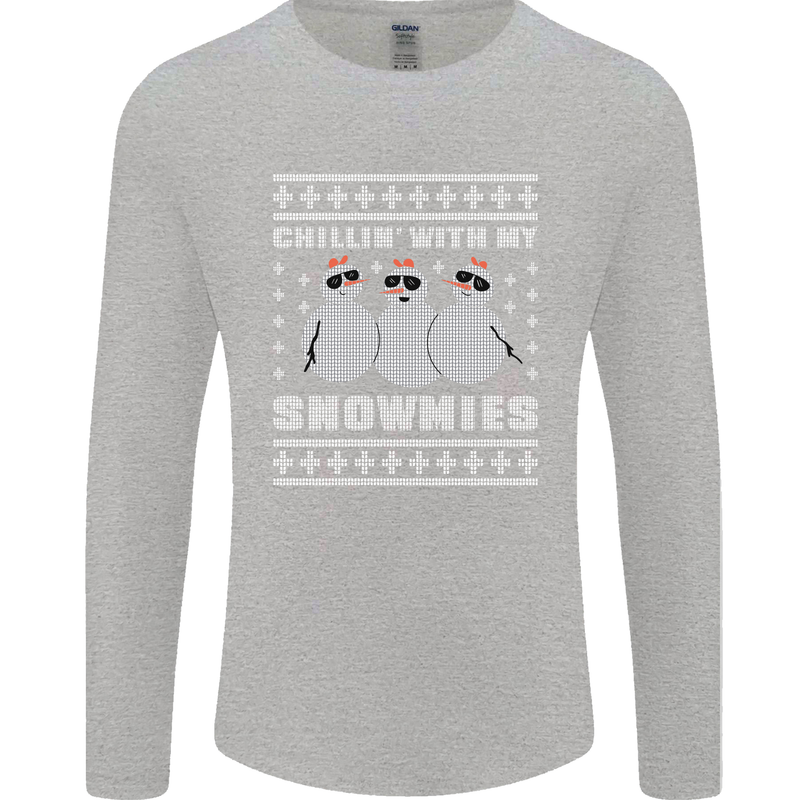 Chillin With My Snowmies Funny Christmas Mens Long Sleeve T-Shirt Sports Grey