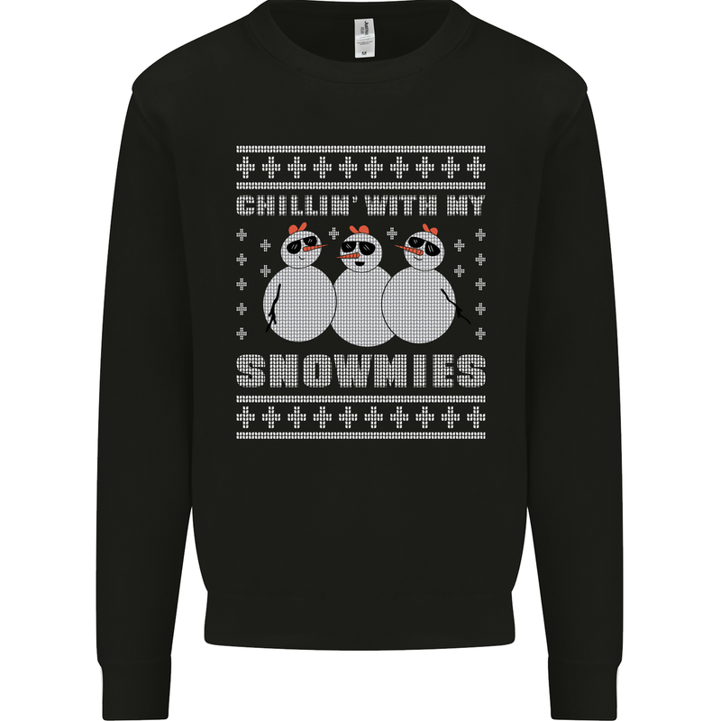 Chillin With My Snowmies Funny Christmas Mens Sweatshirt Jumper Black