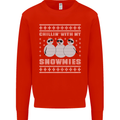 Chillin With My Snowmies Funny Christmas Mens Sweatshirt Jumper Bright Red
