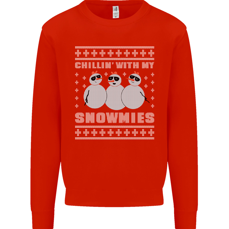 Chillin With My Snowmies Funny Christmas Mens Sweatshirt Jumper Bright Red