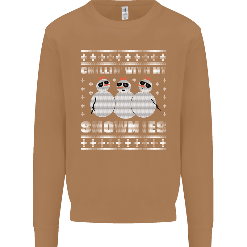 Chillin With My Snowmies Funny Christmas Mens Sweatshirt Jumper Caramel Latte