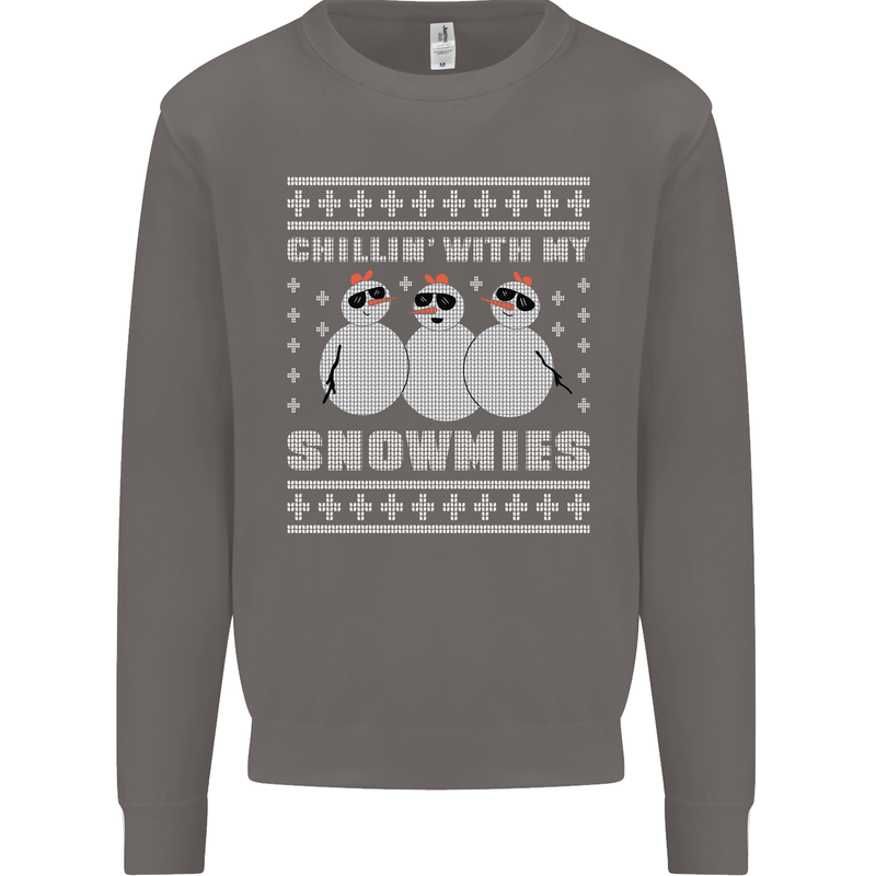 Chillin With My Snowmies Funny Christmas Mens Sweatshirt Jumper Charcoal