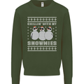 Chillin With My Snowmies Funny Christmas Mens Sweatshirt Jumper Forest Green