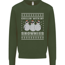 Chillin With My Snowmies Funny Christmas Mens Sweatshirt Jumper Forest Green