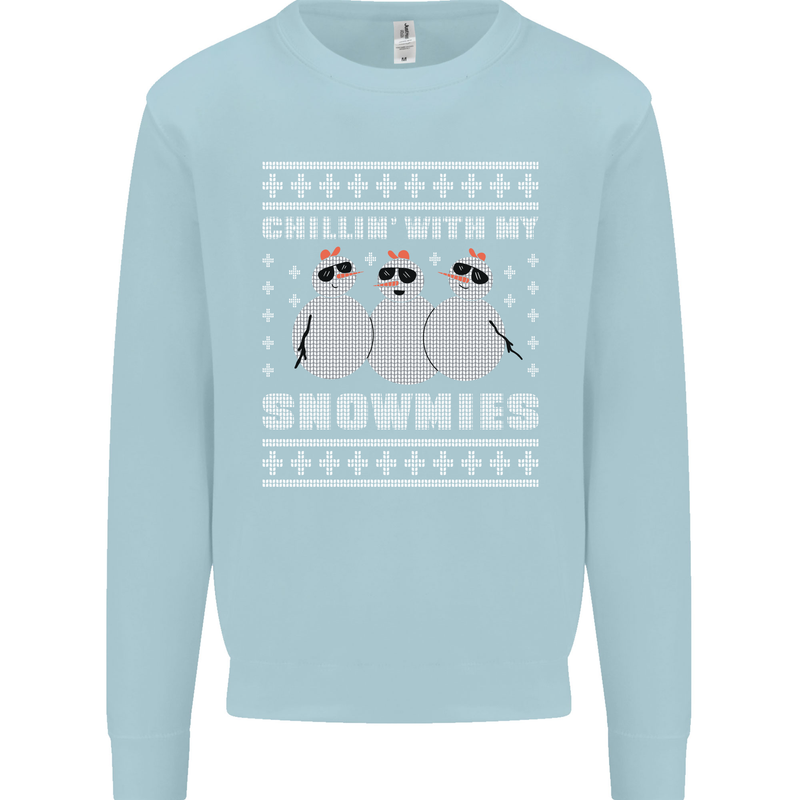 Chillin With My Snowmies Funny Christmas Mens Sweatshirt Jumper Light Blue