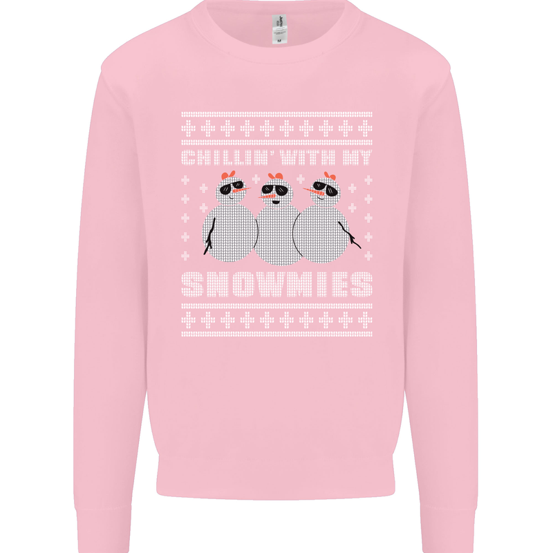 Chillin With My Snowmies Funny Christmas Mens Sweatshirt Jumper Light Pink