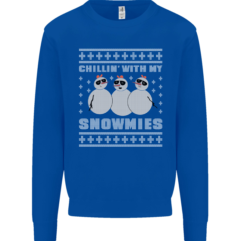 Chillin With My Snowmies Funny Christmas Mens Sweatshirt Jumper Royal Blue