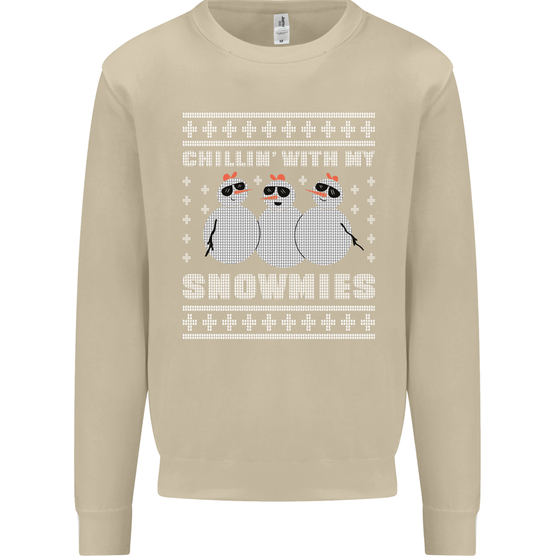 Chillin With My Snowmies Funny Christmas Mens Sweatshirt Jumper Sand