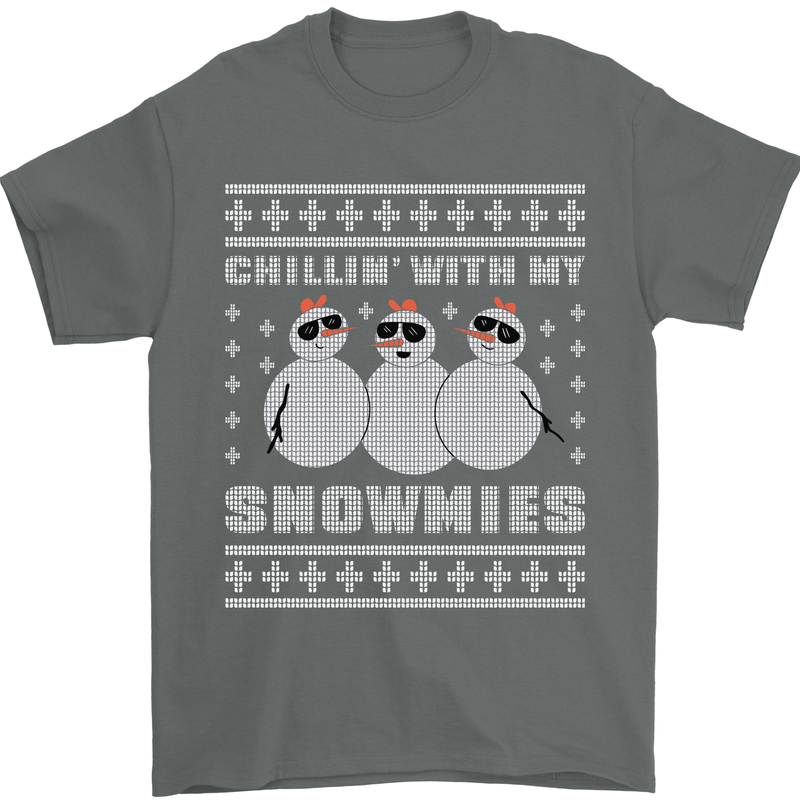 Chillin With My Snowmies Funny Christmas Mens T-Shirt Cotton Gildan Charcoal