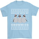 Chillin With My Snowmies Funny Christmas Mens T-Shirt Cotton Gildan Light Blue