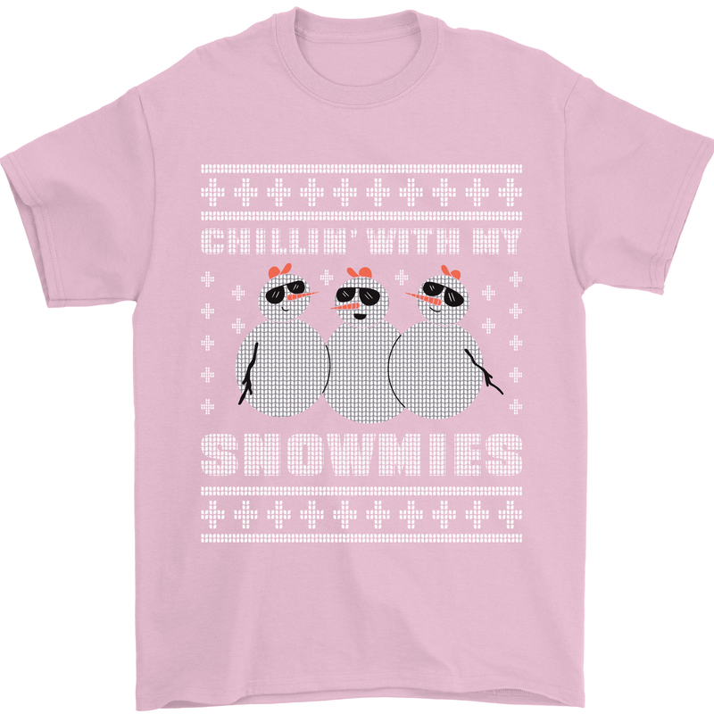 Chillin With My Snowmies Funny Christmas Mens T-Shirt Cotton Gildan Light Pink