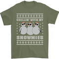 Chillin With My Snowmies Funny Christmas Mens T-Shirt Cotton Gildan Military Green