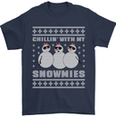 Chillin With My Snowmies Funny Christmas Mens T-Shirt Cotton Gildan Navy Blue