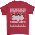 Chillin With My Snowmies Funny Christmas Mens T-Shirt Cotton Gildan Red