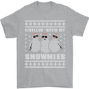 Chillin With My Snowmies Funny Christmas Mens T-Shirt Cotton Gildan Sports Grey