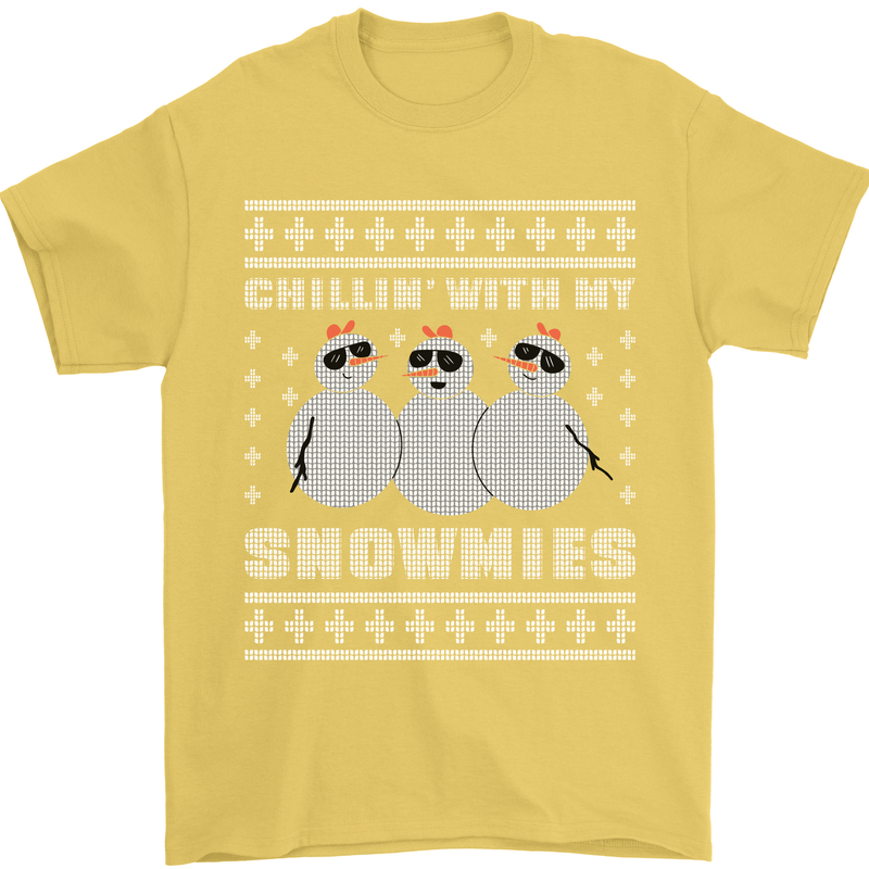 Chillin With My Snowmies Funny Christmas Mens T-Shirt Cotton Gildan Yellow