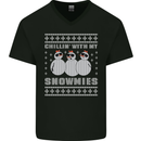 Chillin With My Snowmies Funny Christmas Mens V-Neck Cotton T-Shirt Black