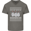 Chillin With My Snowmies Funny Christmas Mens V-Neck Cotton T-Shirt Charcoal