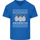 Chillin With My Snowmies Funny Christmas Mens V-Neck Cotton T-Shirt Royal Blue