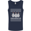 Chillin With My Snowmies Funny Christmas Mens Vest Tank Top Navy Blue