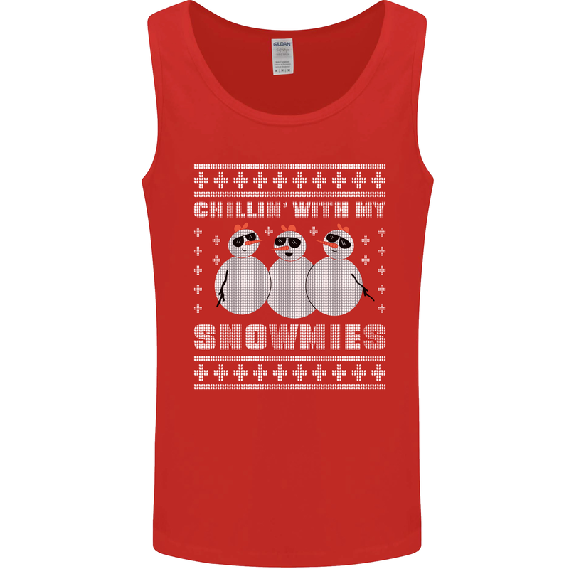 Chillin With My Snowmies Funny Christmas Mens Vest Tank Top Red