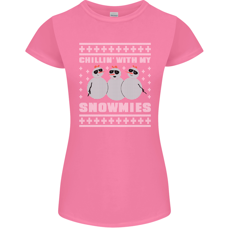 Chillin With My Snowmies Funny Christmas Womens Petite Cut T-Shirt Azalea
