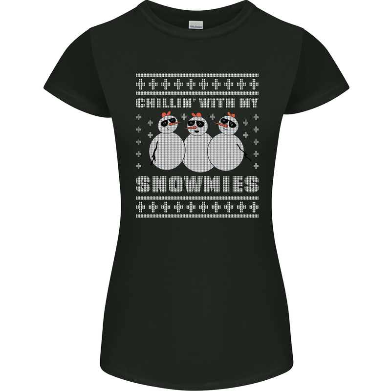 Chillin With My Snowmies Funny Christmas Womens Petite Cut T-Shirt Black