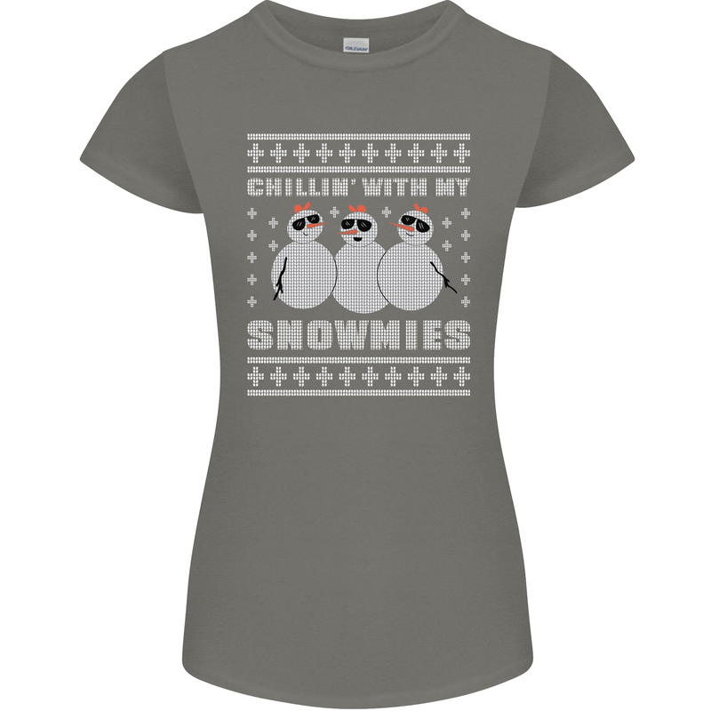 Chillin With My Snowmies Funny Christmas Womens Petite Cut T-Shirt Charcoal