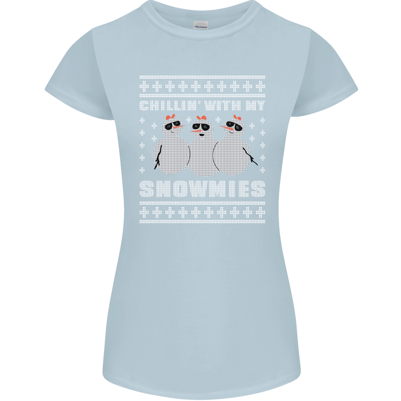 Chillin With My Snowmies Funny Christmas Womens Petite Cut T-Shirt Light Blue