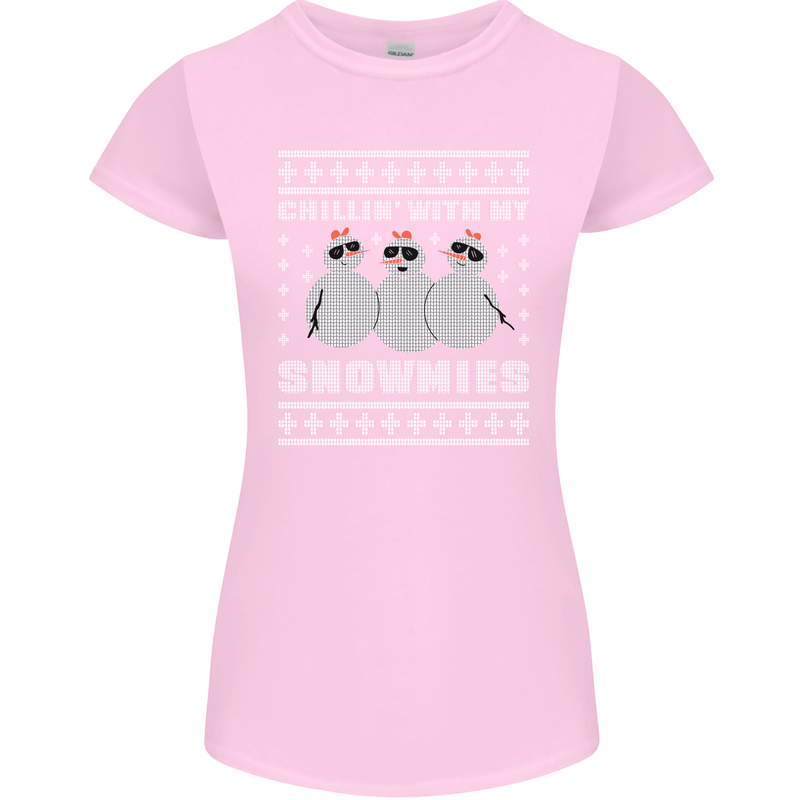 Chillin With My Snowmies Funny Christmas Womens Petite Cut T-Shirt Light Pink