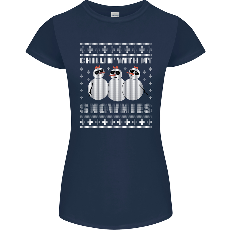 Chillin With My Snowmies Funny Christmas Womens Petite Cut T-Shirt Navy Blue