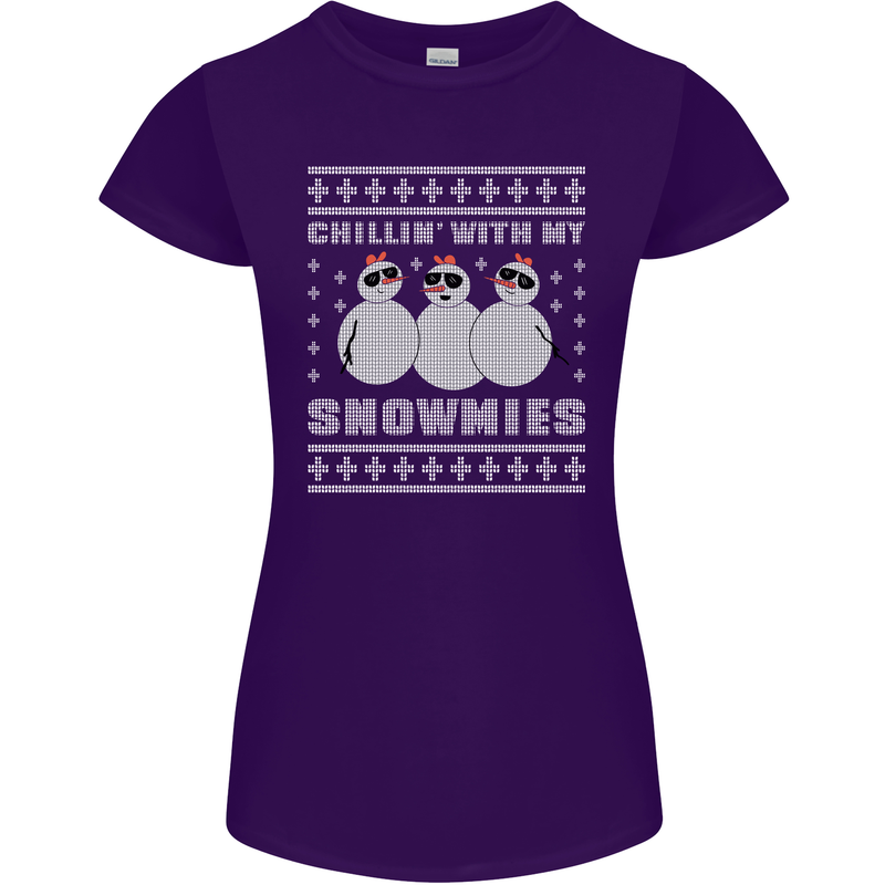 Chillin With My Snowmies Funny Christmas Womens Petite Cut T-Shirt Purple