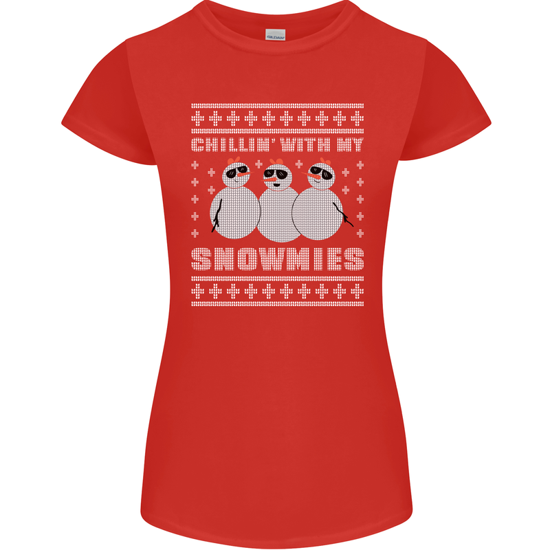 Chillin With My Snowmies Funny Christmas Womens Petite Cut T-Shirt Red