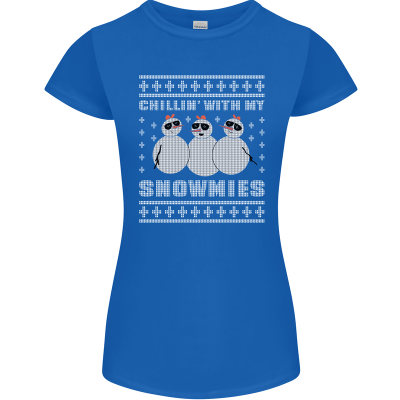 Chillin With My Snowmies Funny Christmas Womens Petite Cut T-Shirt Royal Blue