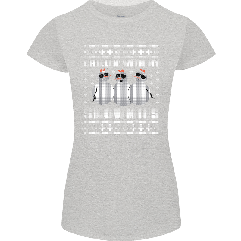 Chillin With My Snowmies Funny Christmas Womens Petite Cut T-Shirt Sports Grey