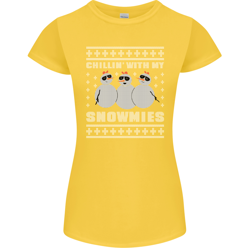 Chillin With My Snowmies Funny Christmas Womens Petite Cut T-Shirt Yellow