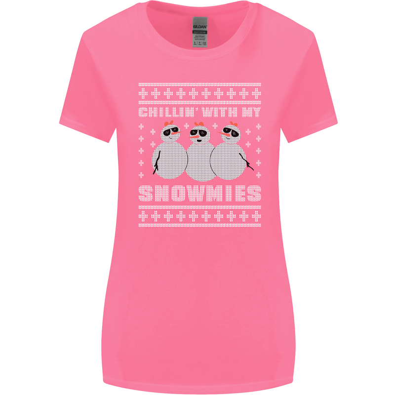 Chillin With My Snowmies Funny Christmas Womens Wider Cut T-Shirt Azalea