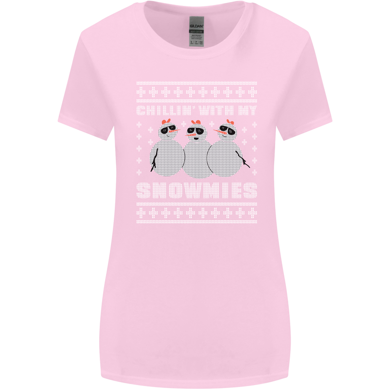 Chillin With My Snowmies Funny Christmas Womens Wider Cut T-Shirt Light Pink