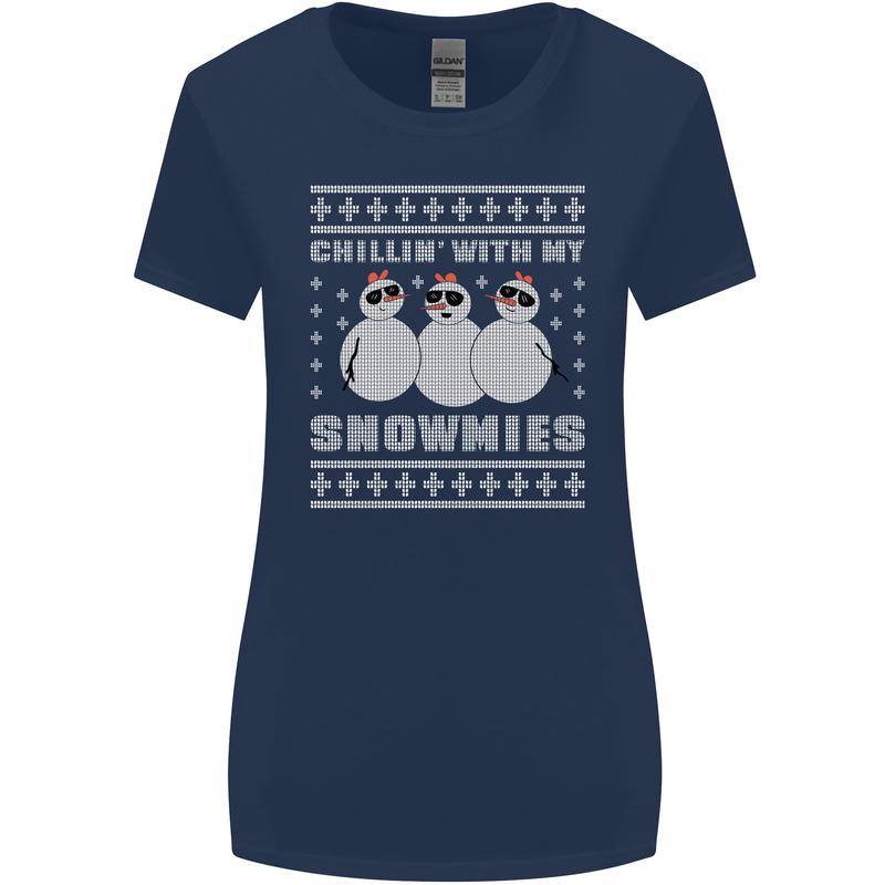Chillin With My Snowmies Funny Christmas Womens Wider Cut T-Shirt Navy Blue