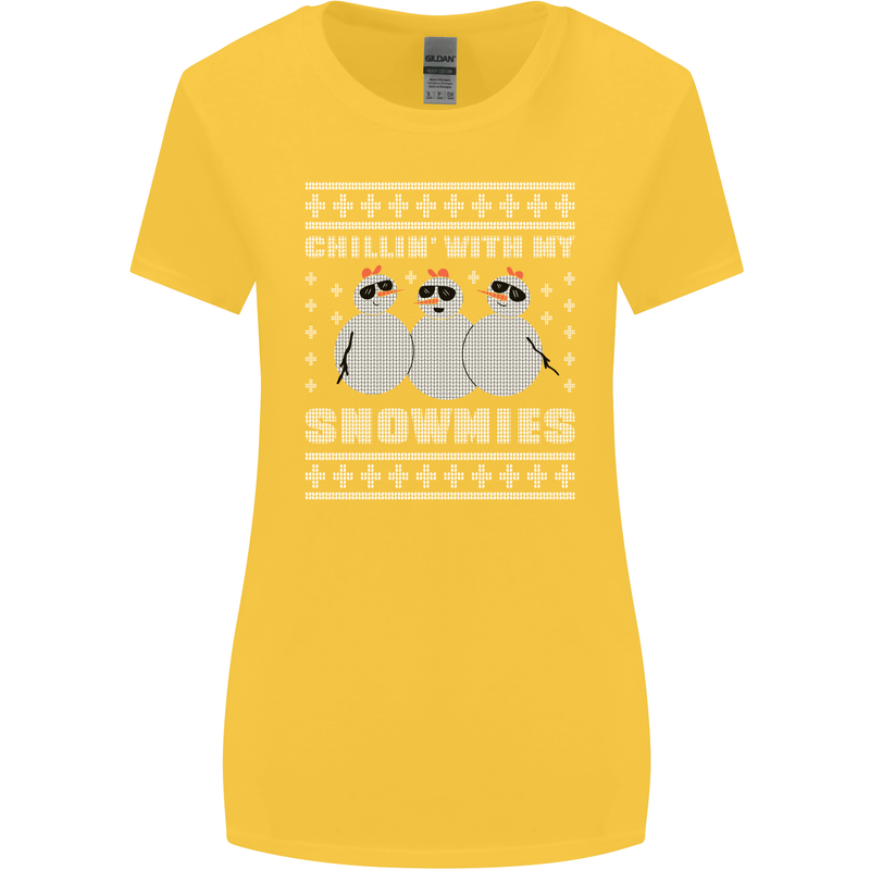 Chillin With My Snowmies Funny Christmas Womens Wider Cut T-Shirt Yellow