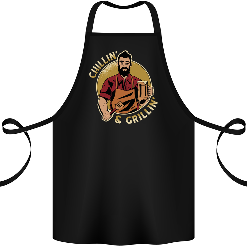 Chillin & Grillin Funny BBQ Beer Camping Cotton Apron 100% Organic Black