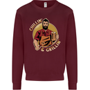 Chillin & Grillin Funny BBQ Beer Camping Kids Sweatshirt Jumper Maroon